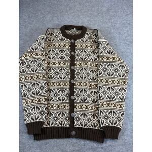 VINTAGE 80s Cardigan Sweater Mens Size 52 Brown Fair Isle Nordic Wool Grandpa